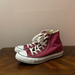 Burgundy high top Converse